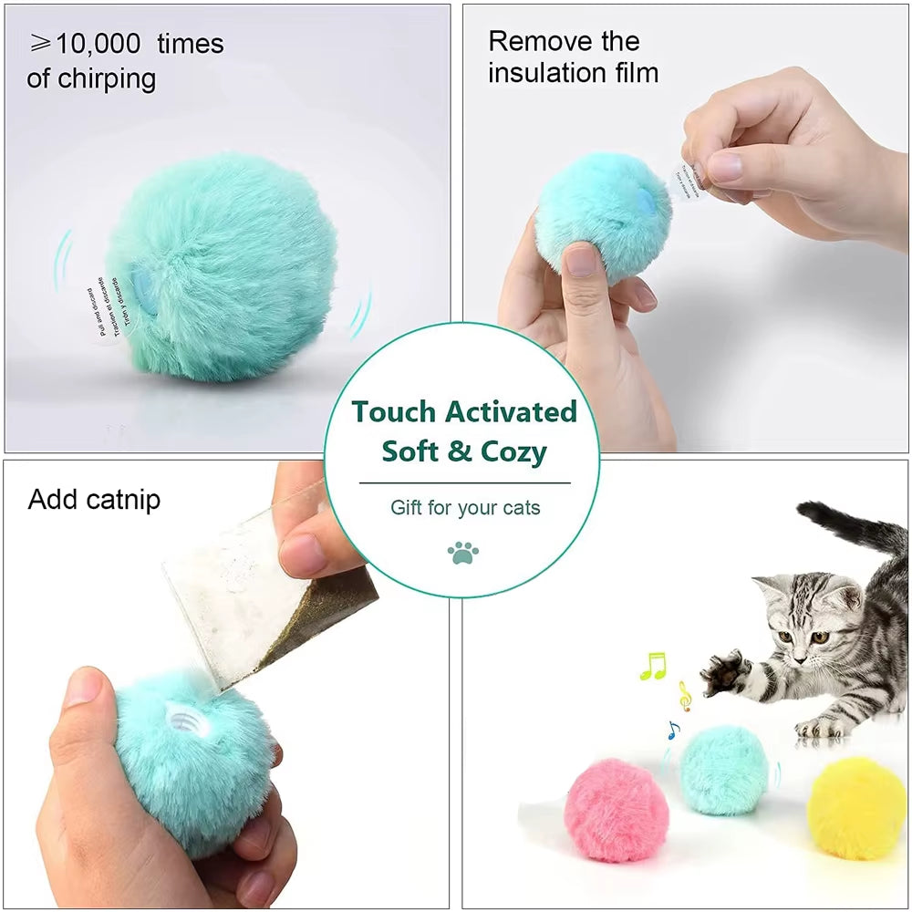 Soft Plush EVA Fleece Smart Cat Toys Interactive Ball with Catnip Cat Training Cute Squeaky Chew Toys Catnip Ball